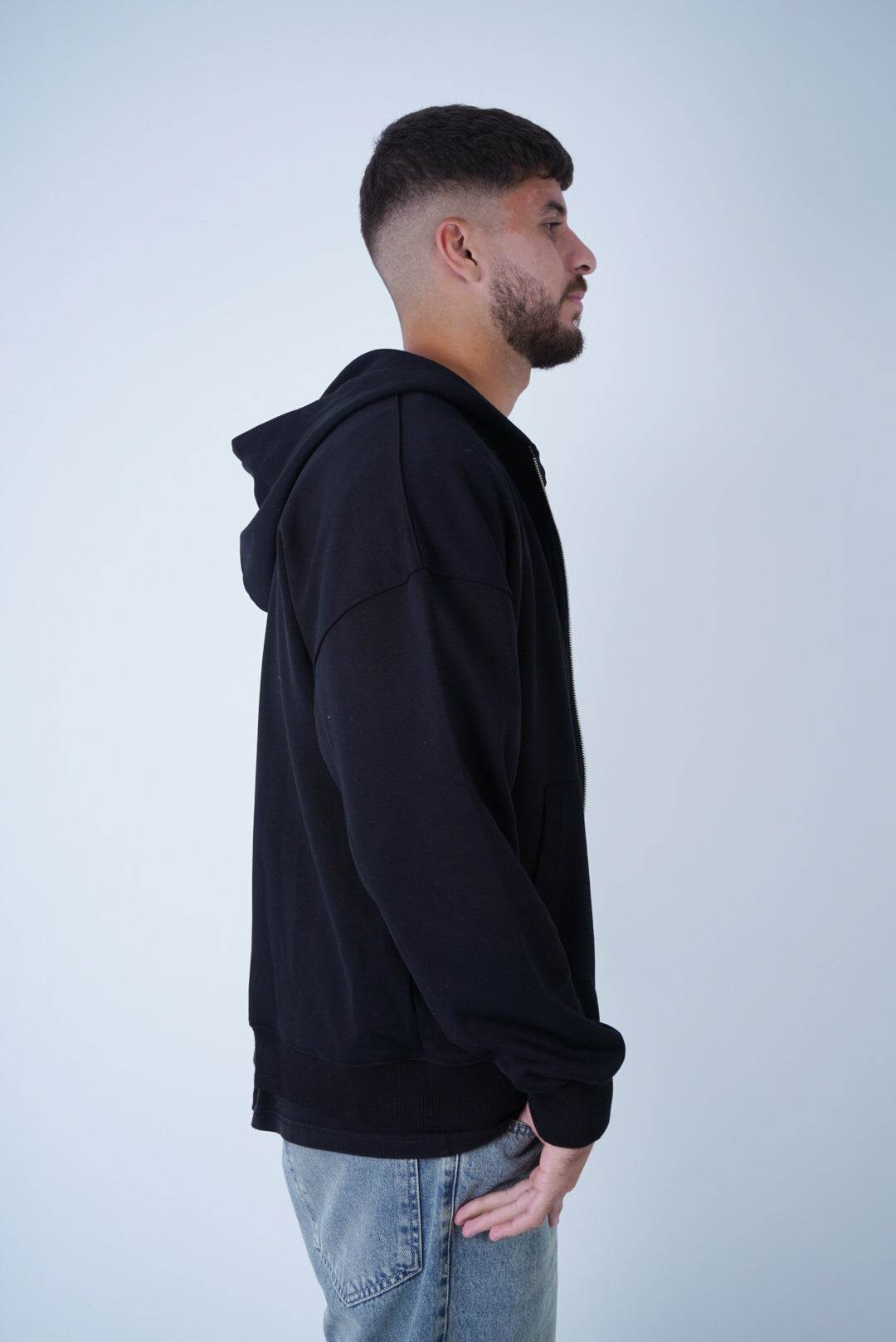 Black Relaxed Fit Zip-Up