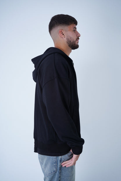 Black Relaxed Fit Zip-Up