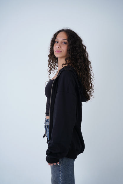 Black Relaxed Fit Zip-Up