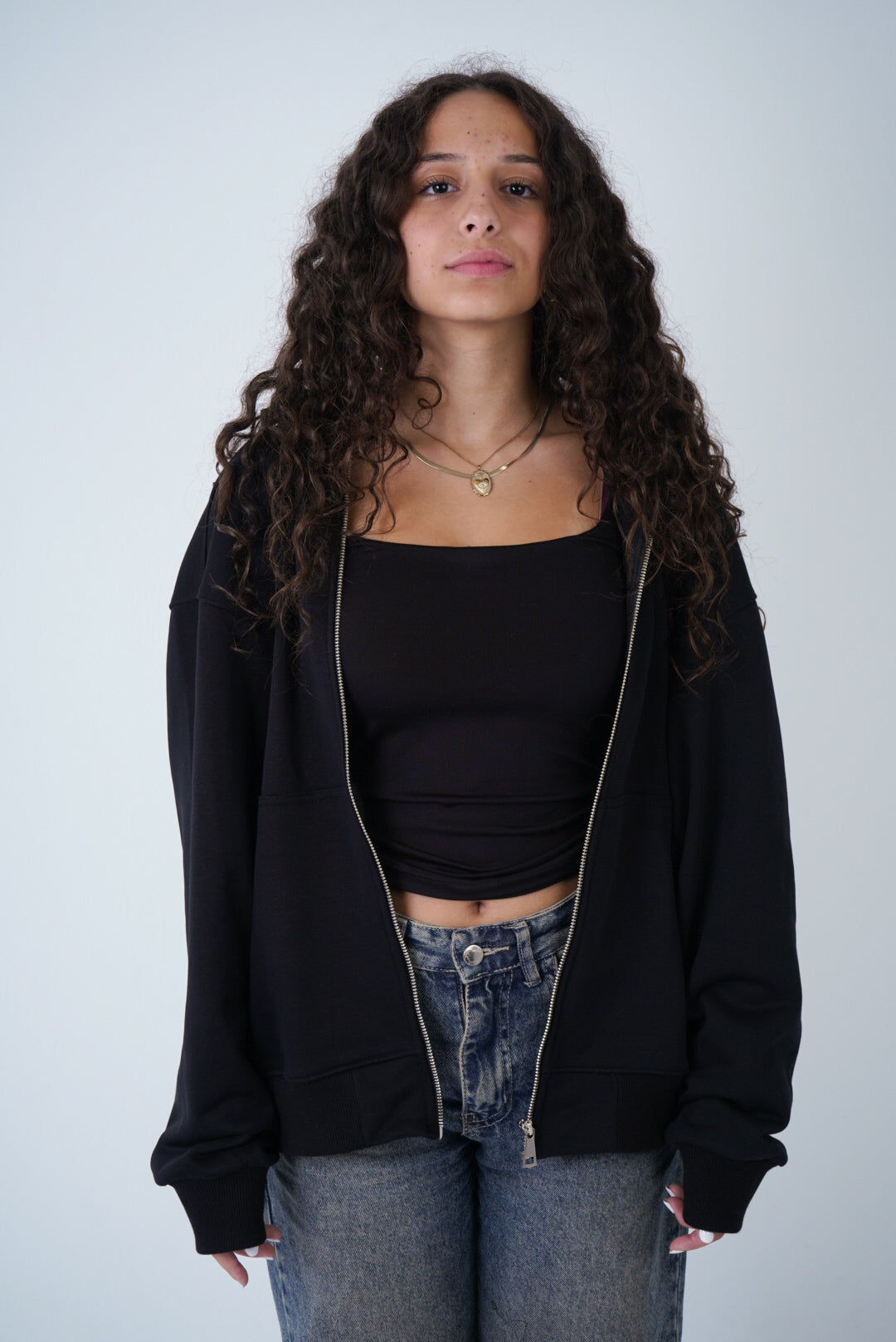 Black Relaxed Fit Zip-Up