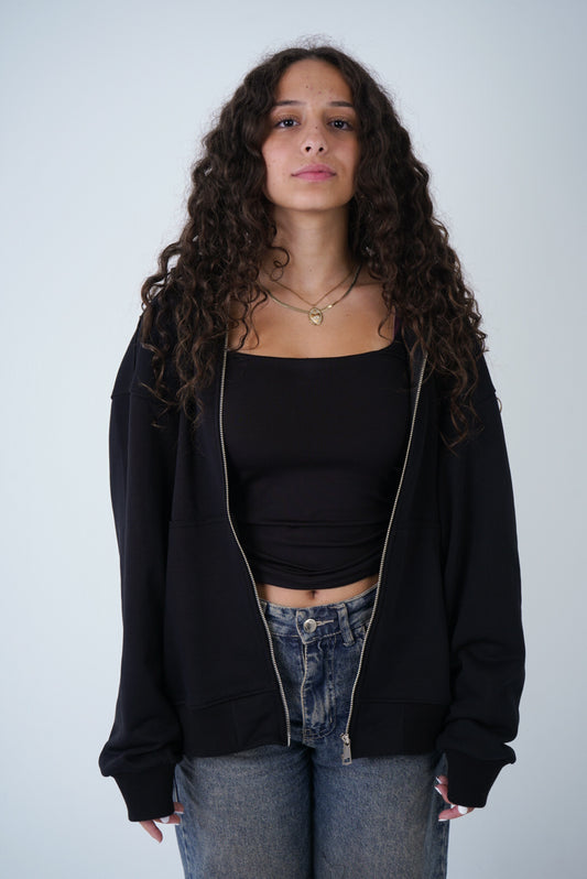 Black Relaxed Fit Zip-Up