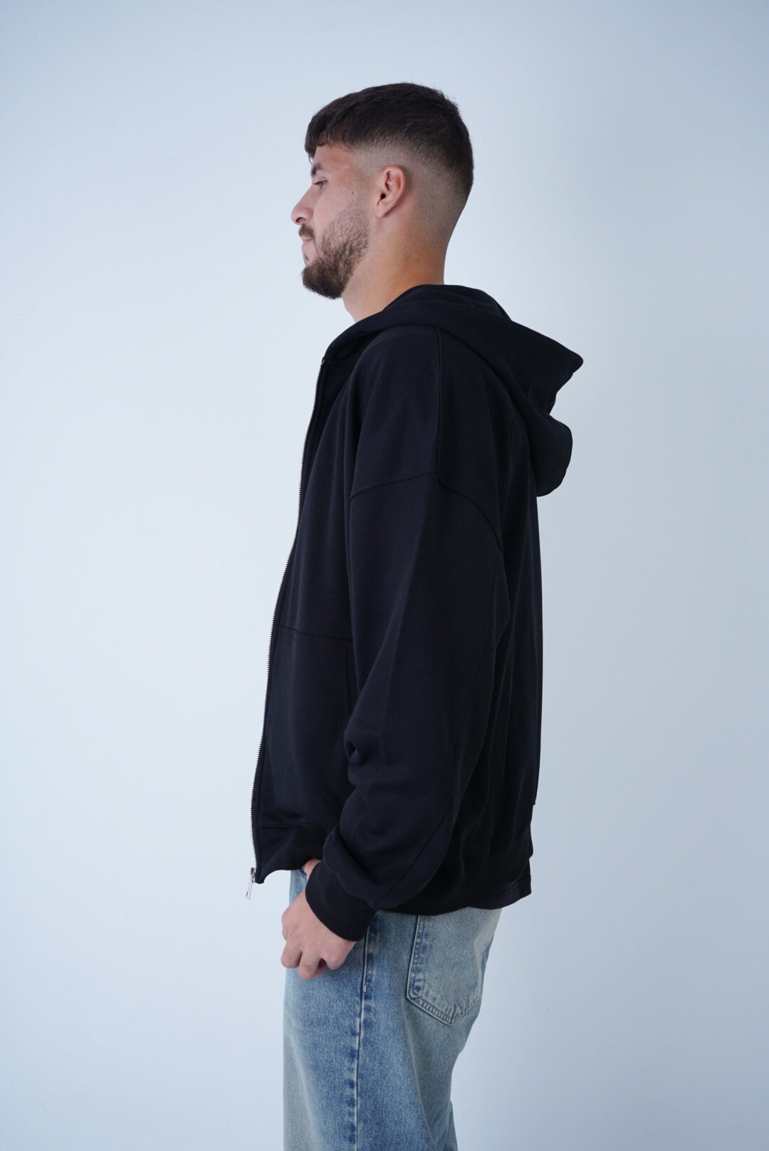 Black Relaxed Fit Zip-Up