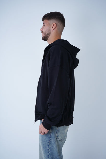 Black Relaxed Fit Zip-Up