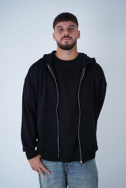 Black Relaxed Fit Zip-Up