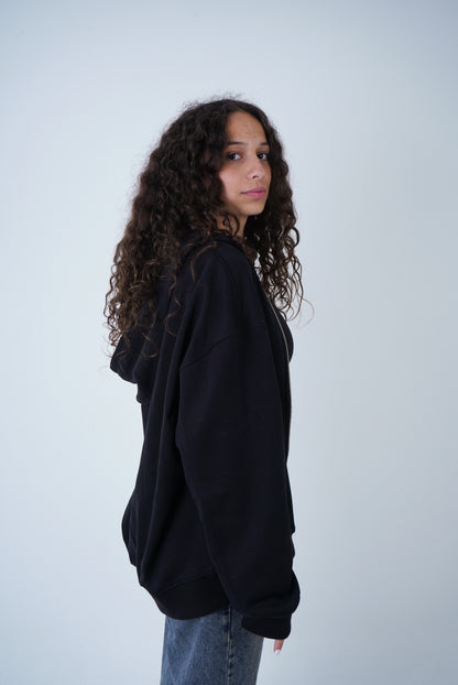 Black Relaxed Fit Zip-Up